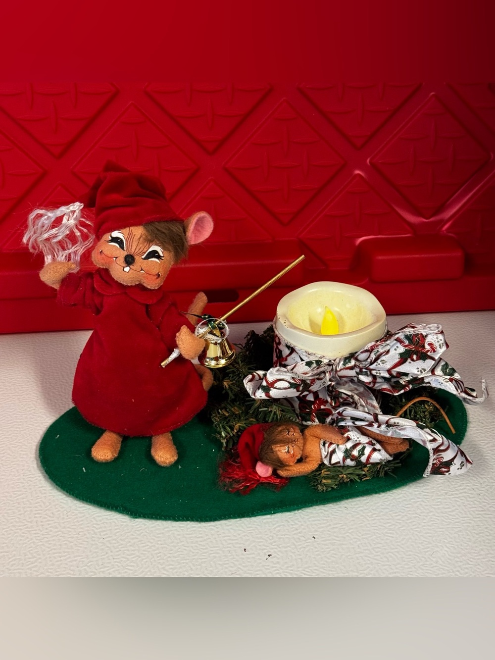 Annalee Red Holiday Mouse Pair with Candle and Bell